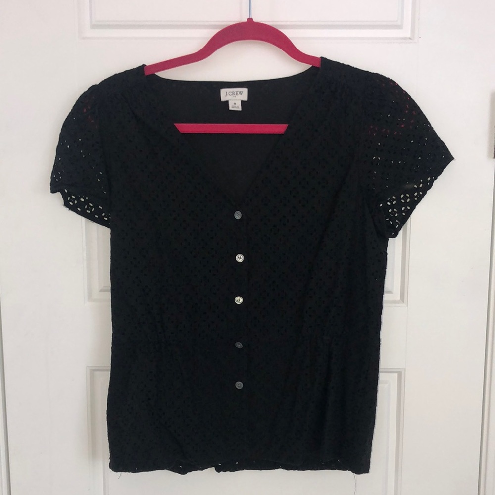 J. crew black eyelet peplum blouse